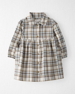 Baby Organic Cotton Herringbone Button-Front Dress Plaid