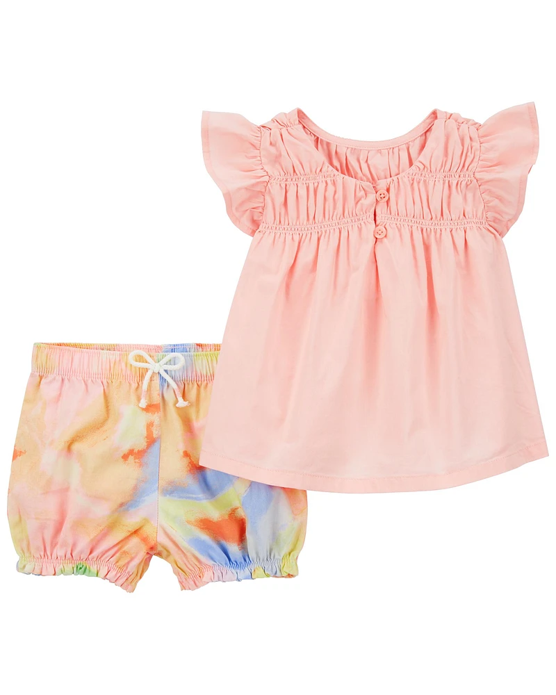 Baby 2-Piece Smocked Top & Tie-Dye Short Set