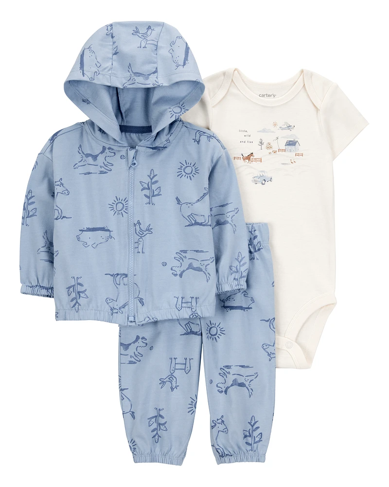 Baby 3-Piece Dog Print Little Cardigan Set