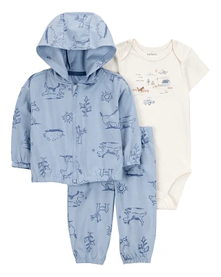 Baby 3-Piece Dog Print Little Cardigan Set