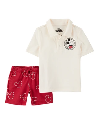 2-Piece Mickey Mouse Polo Shirt & Short Set - Heather/Red