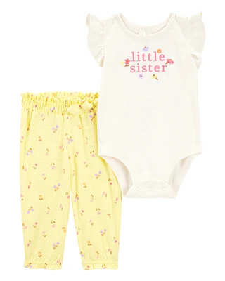 Baby 2-Piece Little Sister Bodysuit Pant Set - Yellow