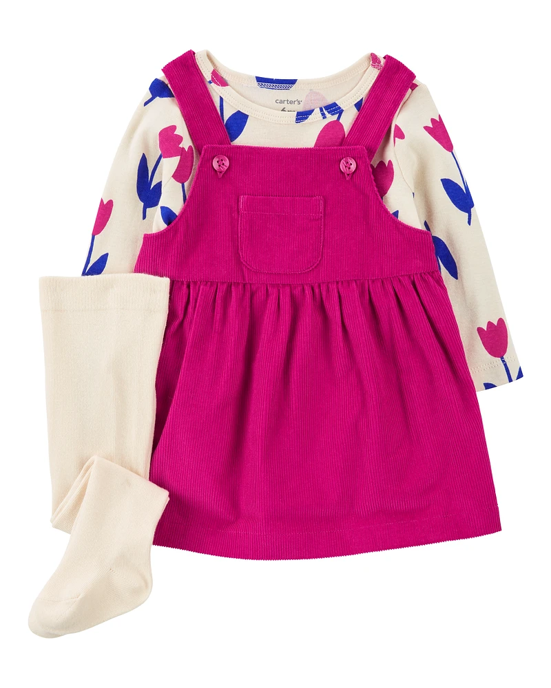 Baby 3-Piece Tulip Tee & Corduroy Jumper Tights Set