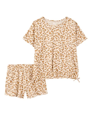 Kid 2-Piece Leopard Print Short Set - Brown