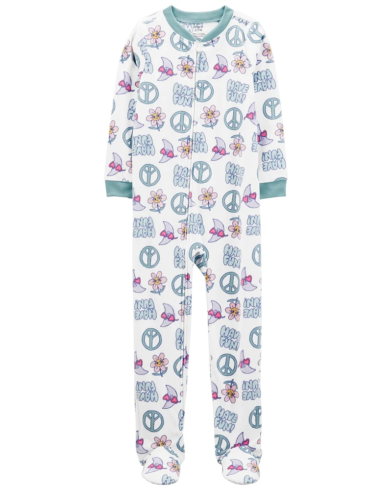 1-Piece Peace Sign Fleece Footie Pyjamas