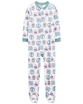 1-Piece Peace Sign Fleece Footie Pyjamas