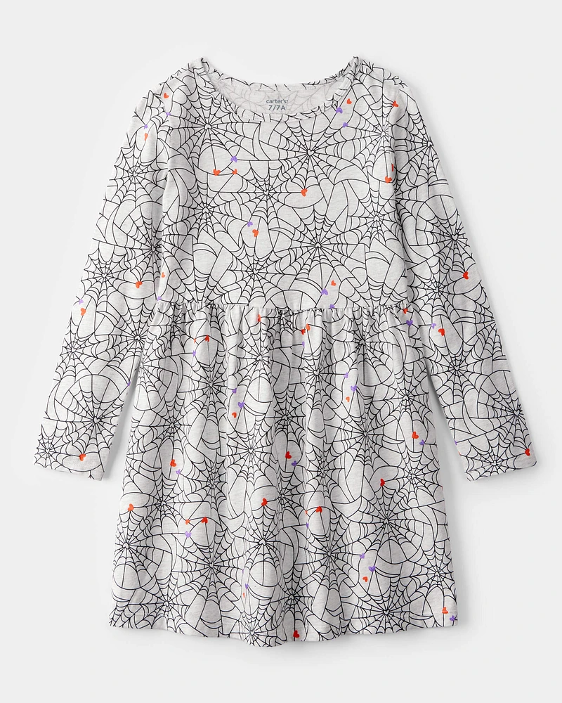Kid Halloween Spiderwebs Long-Sleeve Dress