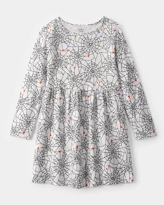 Kid Halloween Spiderwebs Long-Sleeve Dress