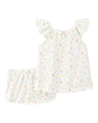Toddler Girl Floral Loose Fit 2-Piece Pyjamas - White