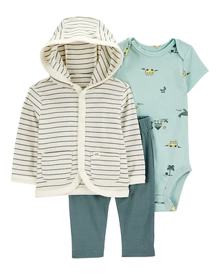 Baby 3-Piece Striped Hooded Pant Set