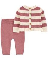 2-Piece Striped Cardigan & Pant Set