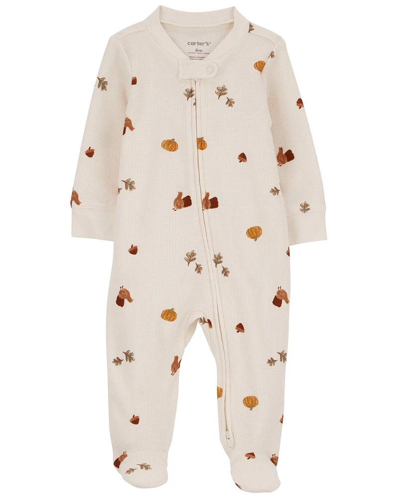 Baby Thanksgiving Zip-Up Thermal Footie Sleep & Play Pajamas