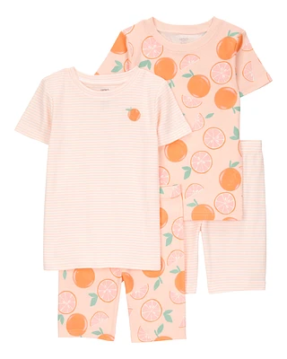 Kid Orange Striped Snug Fit Cotton 4-Piece Pyjamas