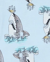 Kid Shark Print Snug Fit 4-Piece Pyjamas