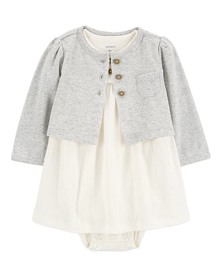 Baby 2-Piece Bodysuit Dress & Cardigan Set