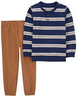 Toddler 2-Piece Striped Henley Tee & Jogger Set