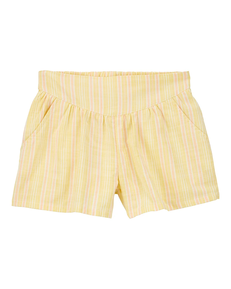 Kid Striped Linen Look-alike Sun Short - Yellow