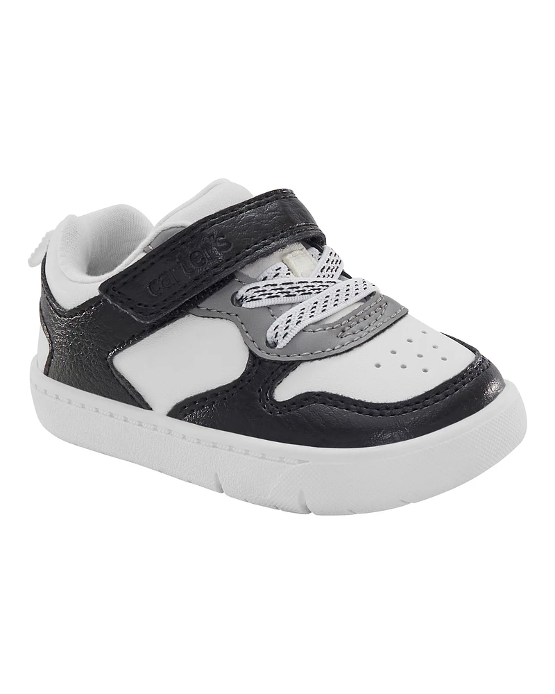 Baby Every Step® First Walker  Faux Leather Fashion Sneakers - White/Black