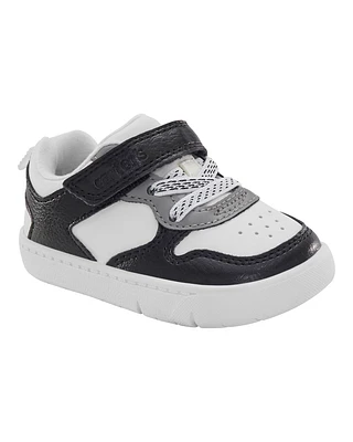 Baby Every Step® First Walker  Faux Leather Fashion Sneakers - White/Black