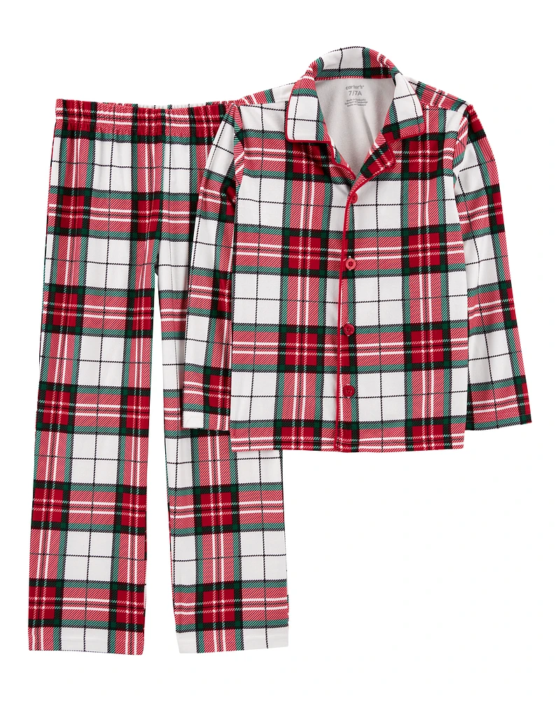 Kid 2-Piece Plaid Fleece Coat Style Pyjamas