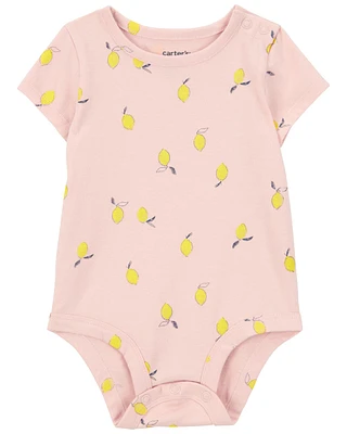 Baby Lemon Print Short-Sleeve Bodysuit - Pink