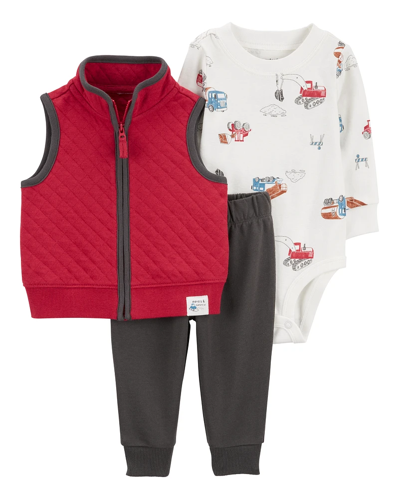 Baby 3-Piece Quilted Little Vest Set