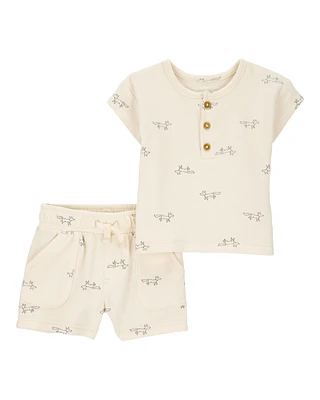 Baby 2-Piece Fox Print Tee & Short Set - Khaki