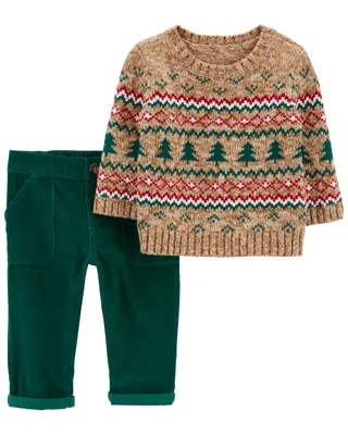 2-Piece Holiday Sweater & Corduroy Pant Set