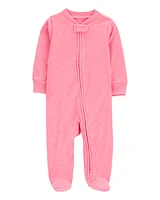 Baby Heart Print Fleece Zip-Up Footie Sleeper Pyjamas