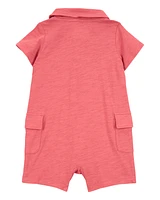 Baby Polo Cotton Romper - Red