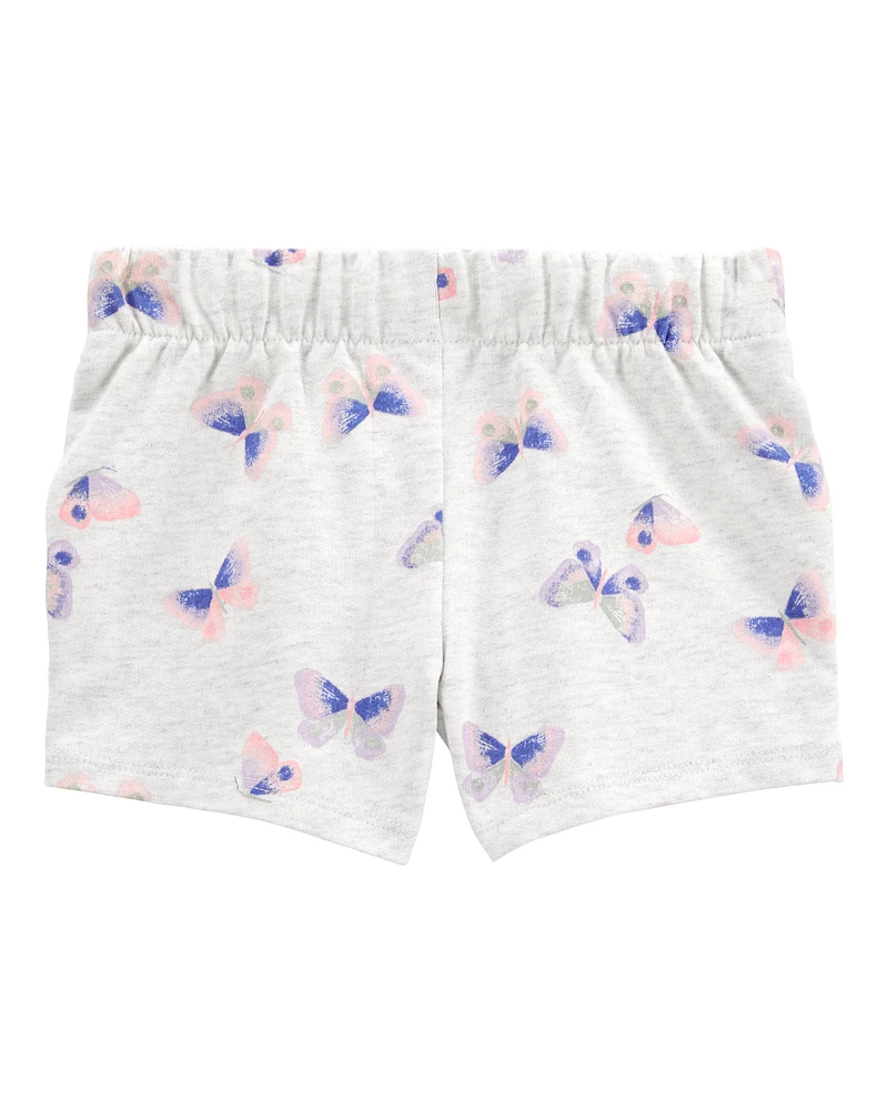 Baby Butterfly Print Pull-On French Terry Shorts - Grey