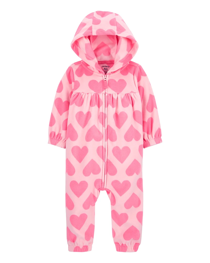 Baby Hearts Hooded Zip-Up Fleece Jumpsuit