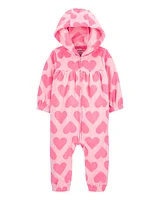 Baby Hearts Hooded Zip-Up Fleece Jumpsuit