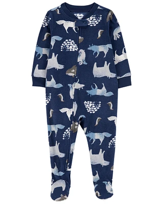 1-Piece Arctic Animal Print Fleece Footie Pyjamas