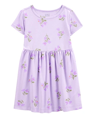 Toddler Floral Short-Sleeve Dress - Purple