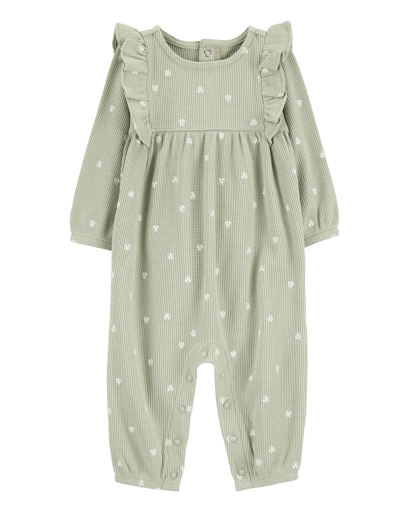 Baby Heart Thermal Long-Sleeve Jumpsuit - Green