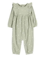 Baby Heart Thermal Long-Sleeve Jumpsuit - Green