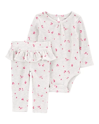 Baby 2-Piece Floral Valentine's Day Bodysuit Pant Set