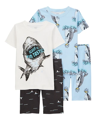 Kid Shark Print Snug Fit 4-Piece Pyjamas