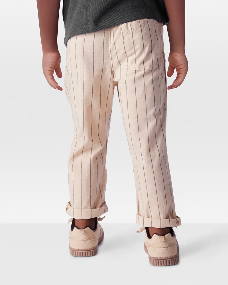 Toddler Striped Pull-On Cotton Pants - Brown