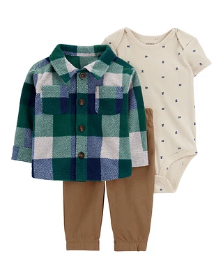 Baby 3-Piece Plaid Fleece Little Jacket Set