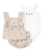 Baby 3-Piece Striped Cherry Print  Outfit Set - White/Pink