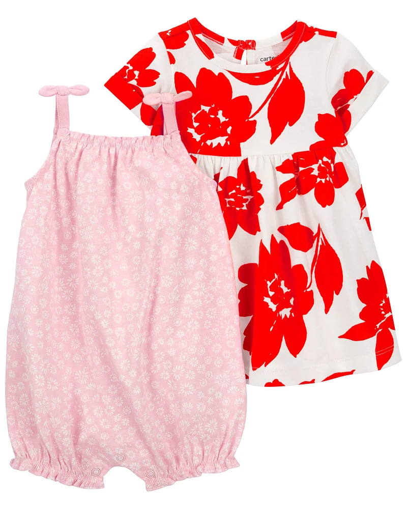 3-Piece Floral Dress & Romper Set