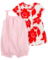 3-Piece Floral Dress & Romper Set