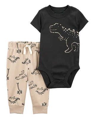 Baby 2-Piece Dinosaur Bodysuit Pant Set - Black/Taupe
