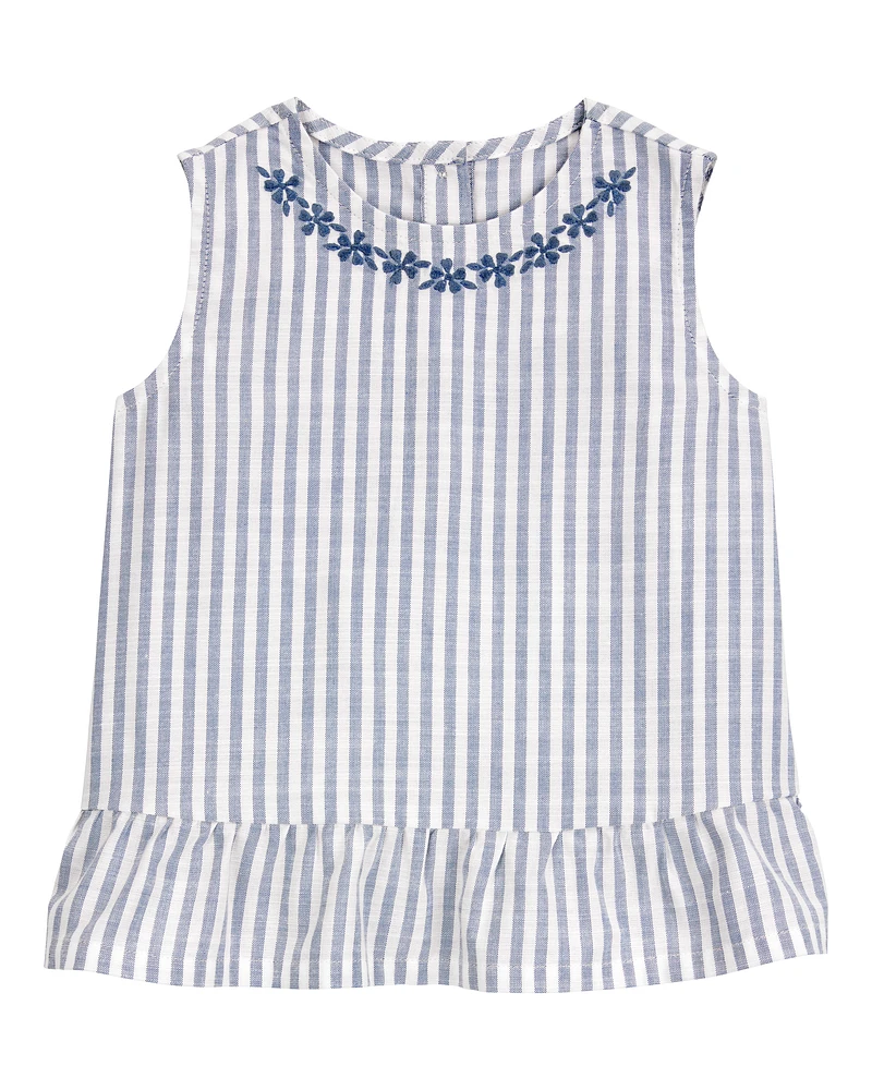 Toddler Striped Linen Look-alike Fashion Tank - Blue/White
