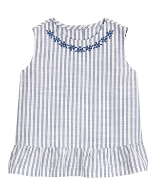 Toddler Striped Linen Look-alike Fashion Tank - Blue/White