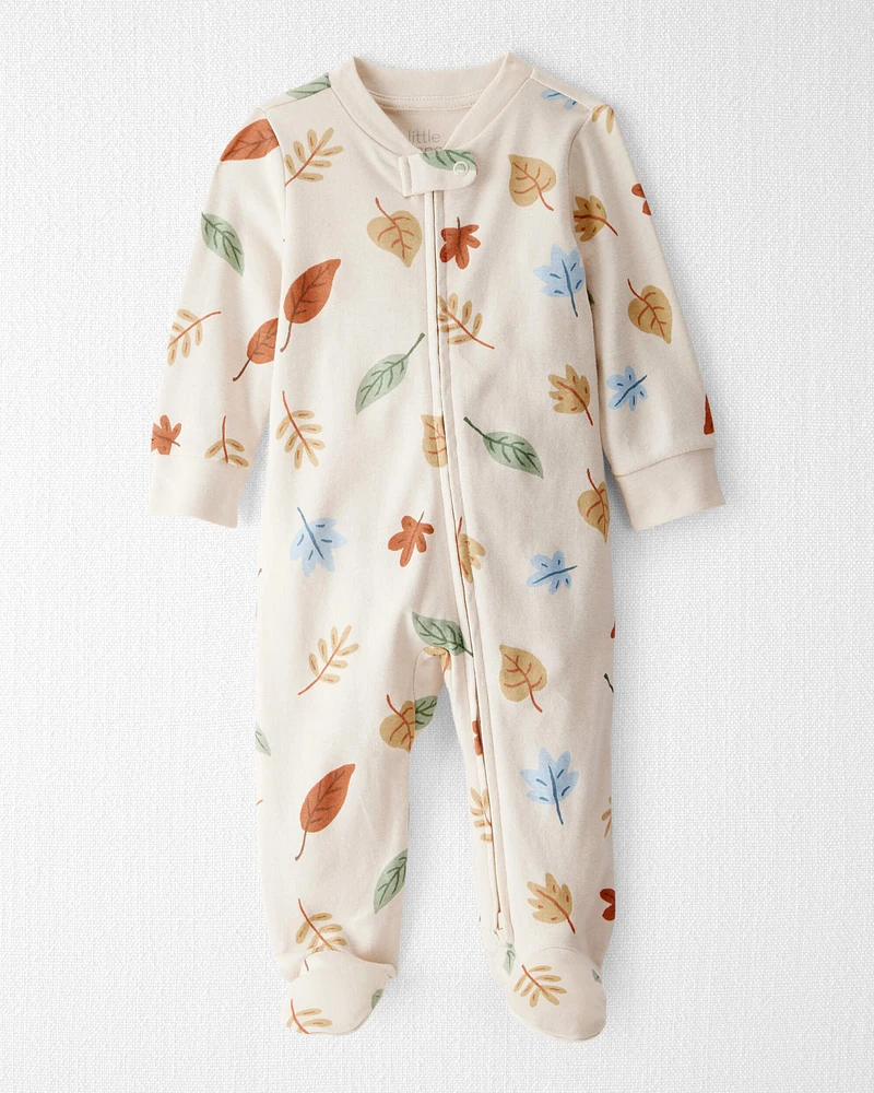 Baby Organic Cotton Sleep & Play Pyjamas Autumn Leaves Print