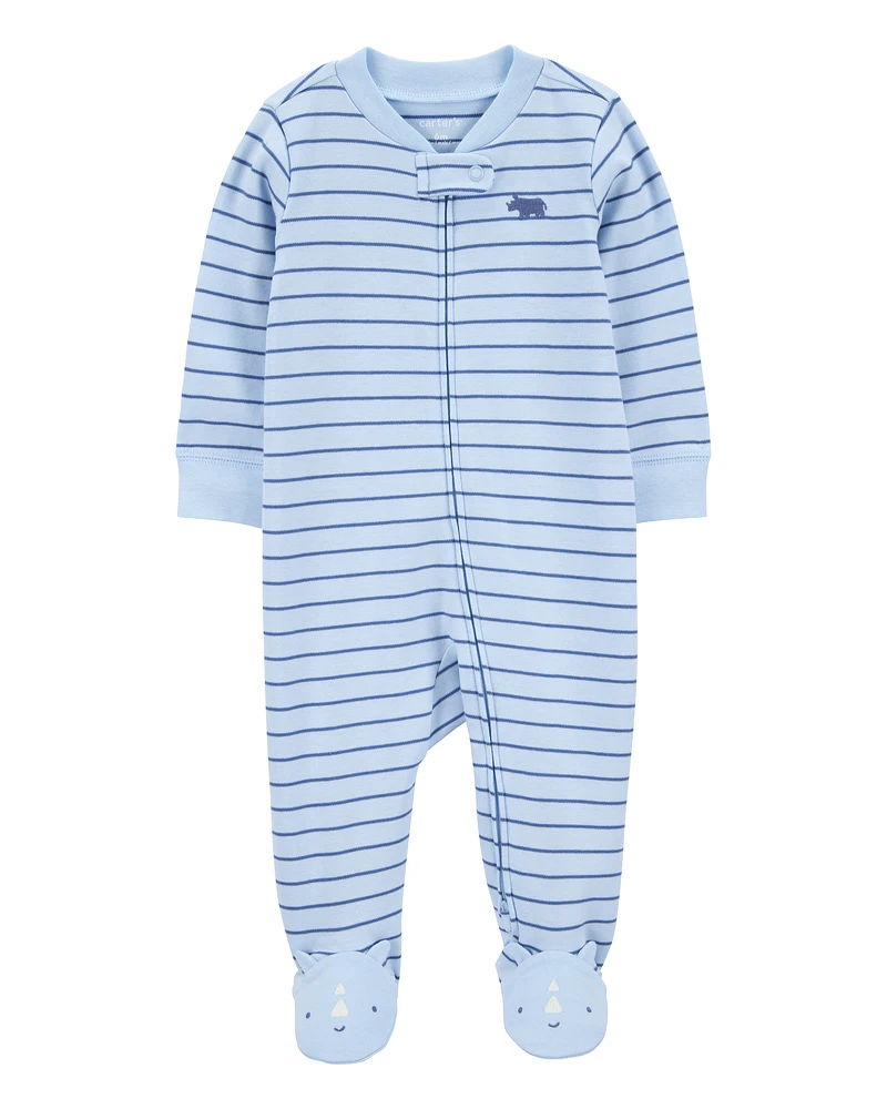 Baby Rhino Striped 2-Way Zip Cotton Sleeper Pyjamas - Blue