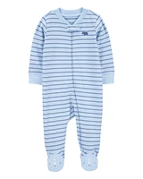 Baby Rhino Striped 2-Way Zip Cotton Sleeper Pyjamas - Blue